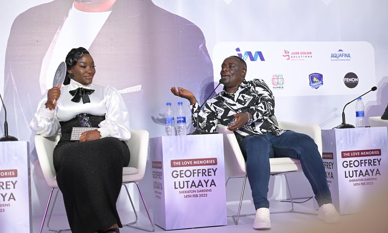 Geoffrey Lutaaya (right), is flanked by his wife-singer, Irene Namatovu, at the press conference to announce the concert
