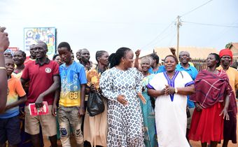 Jane Frances Acilo with pilgrims from Oyam