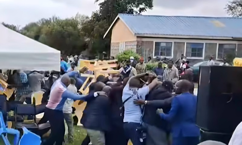 Former Deputy President Rigathi Gachagua is whisked away to safety after goons attacked mourners at a funeral in Bibirioni village, Limuru on Nov 28, 2024.