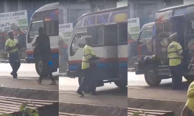 File image of screengrabs from a video of a traffic police officer collecting bribes from motorists in Umoja. The officer was eventually suspended (Courtesy)