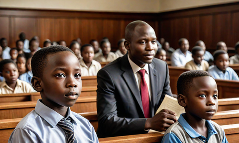 An AI-generated image of a child custody case in court