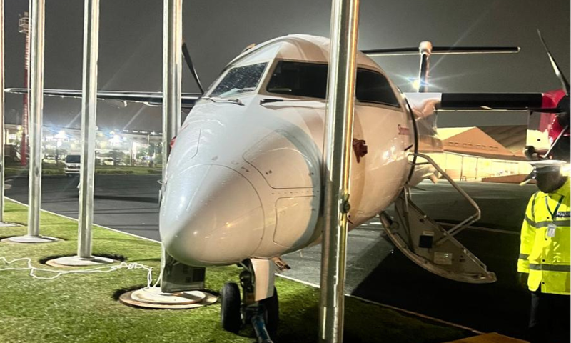 Jambojet Aircraft damaged after accident at JKIA VIP pavilion