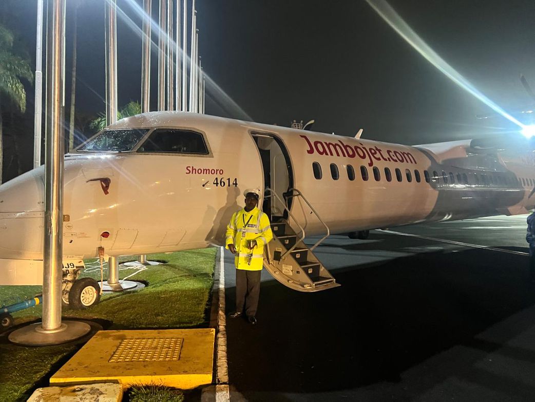 Jambojet Aircraft damaged after accident at JKIA VIP pavilion