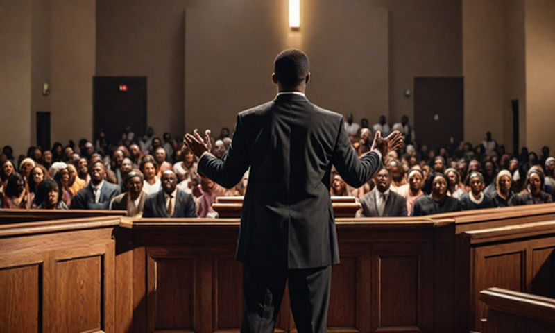 AI-generated image of a pastor preaching in church