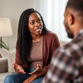 An AI- generated image depicting a couple talking [Courtesy]