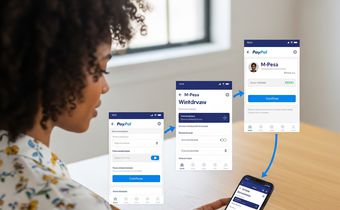 An AI-generated image of woman withdrawing money from PayPal to M-Pesa
