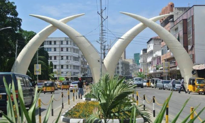 File image the iconic artificial elephant tusks located along Moi Avenue in Mombasa