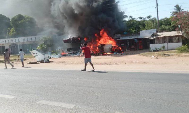 Wreckage of an aircraft that crashed along the Mombasa - Malindi Highway