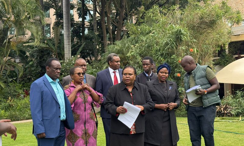 The family of the late powerful Provincial Commissioner Isaiah Kiplangat Cheluget addressing the press on Saturday, May 10