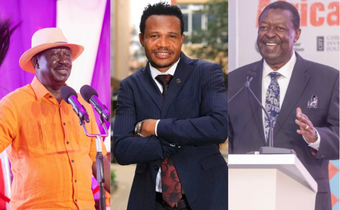 A collage image of Raila Odinga, Peter Salasya and Musalia Mudavadi