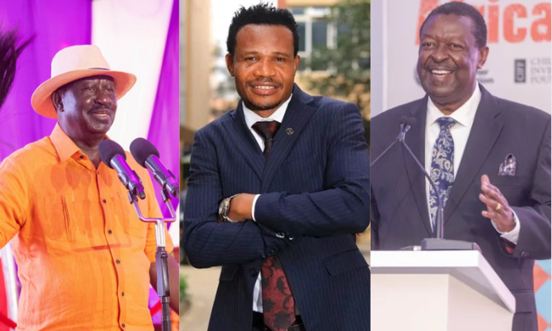 A collage image of Raila Odinga, Peter Salasya and Musalia Mudavadi