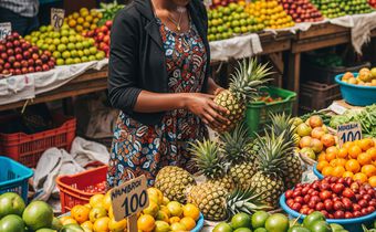 An AI-generated image of a woman picking pineapples