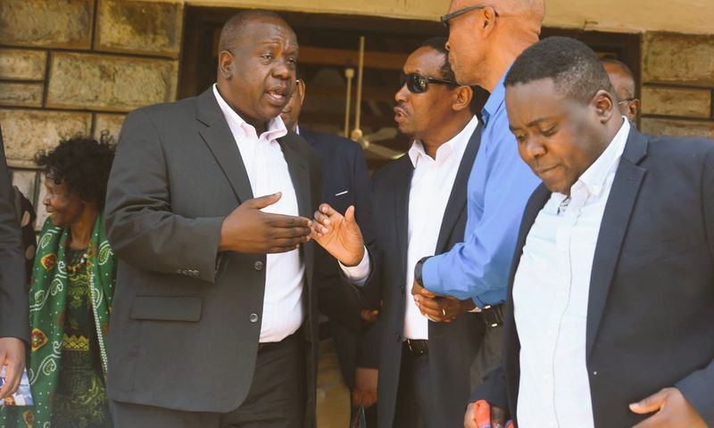 Former Interior CS Fred Matiang'i during a funeral service in Kiambu