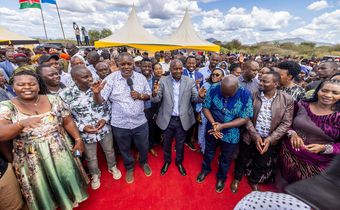 Deputy President Kithure Kindiki and other leaders at a recent economic empowerment event where he donated millions