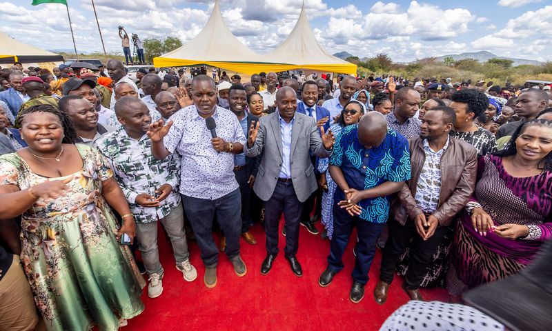 Deputy President Kithure Kindiki and other leaders at a recent economic empowerment event where he donated millions