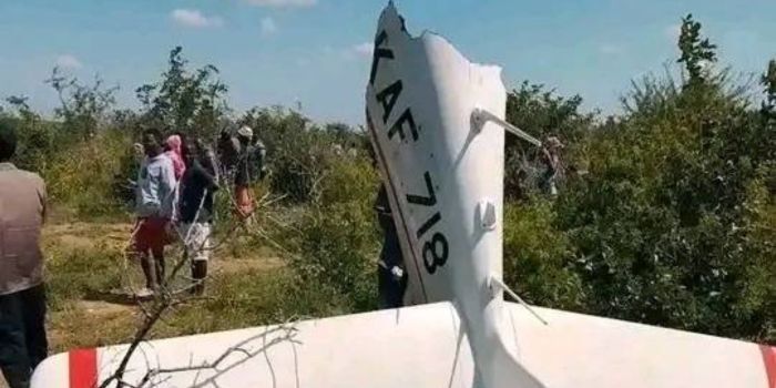 The wreckage of the Kenya Airforce plane which crashed in Kwale on Saturday, June 14