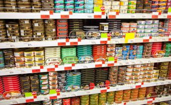 Goods in a supermarket shelf