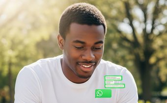 An AI-generated image of a man using WhatsApp