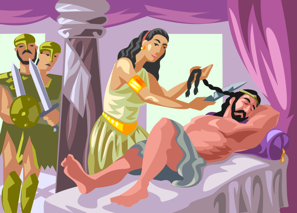 An illustration of Samson and Delilah's story
