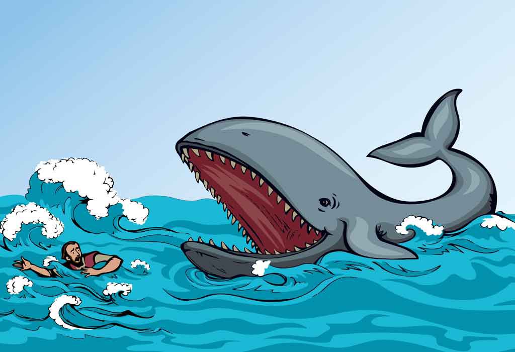 An illustration of Jonah and the whale story