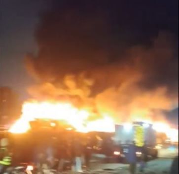 Flames engulf a section of Gikomba market on Sunday, May 18 in the third fire incident at the market this year
