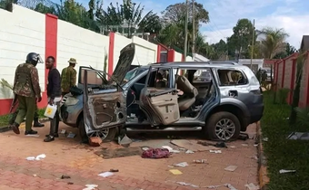 An EACC vehicle vandalised during a raid at Governor George Natembeya's home in Kitale