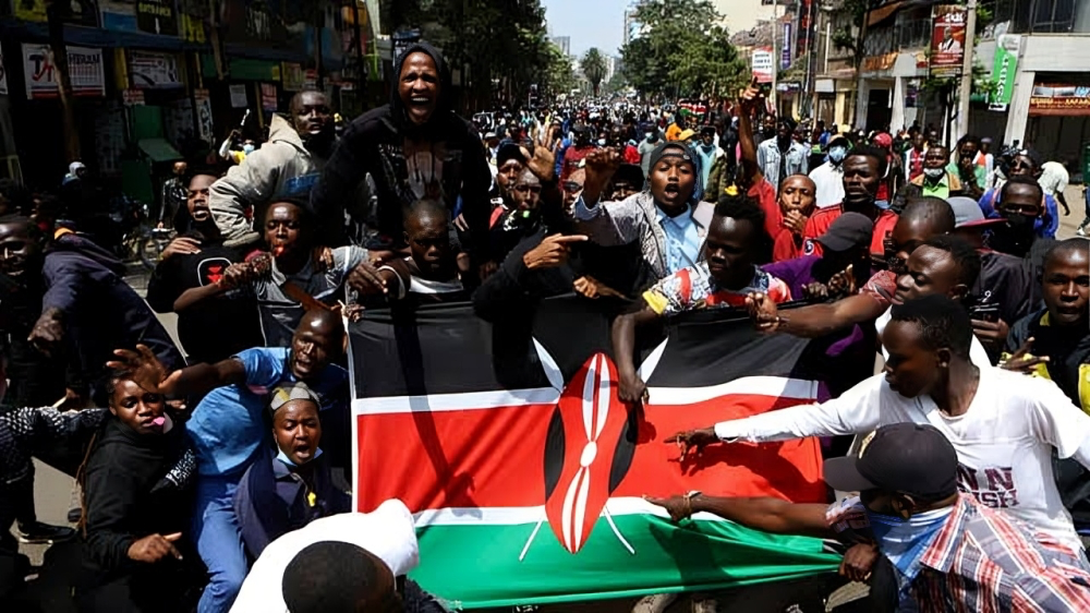 A group of young people protesting in Nairobi's CBD area