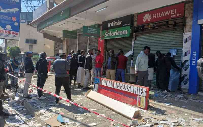 An image of a business destroyed after protests