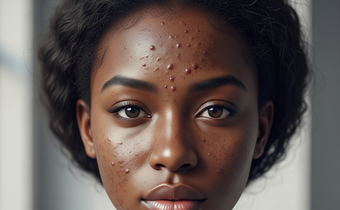 An AI-generated image of a young African woman with acne