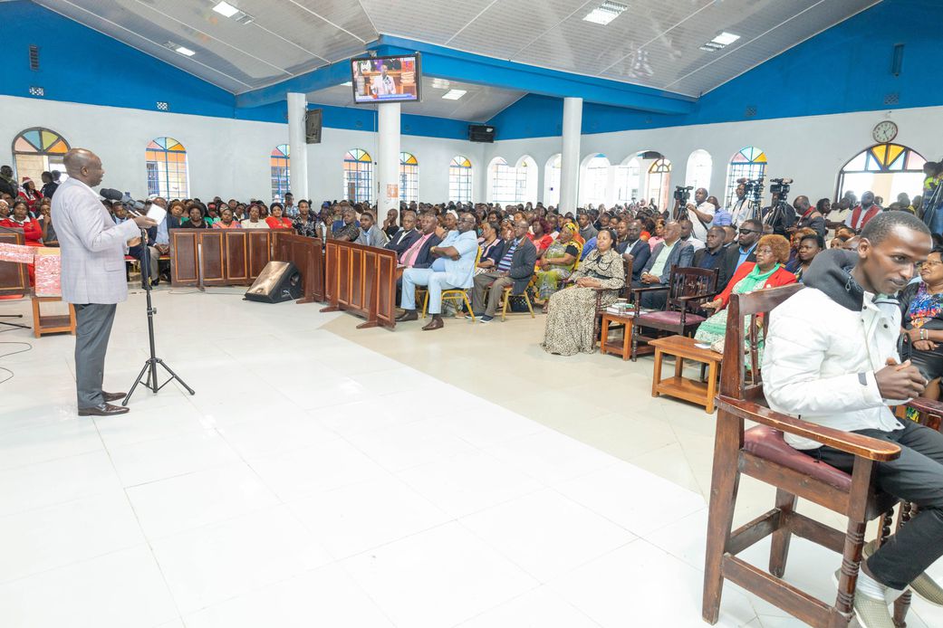 Former Deputy President Rigathi Gachagua speaking at Presbyterian Church of East Africa, Naivasha Town Parish during the thanksgiving and farewell Service for Rev. David Nginge Mburu on Sunday, December 22, 2024