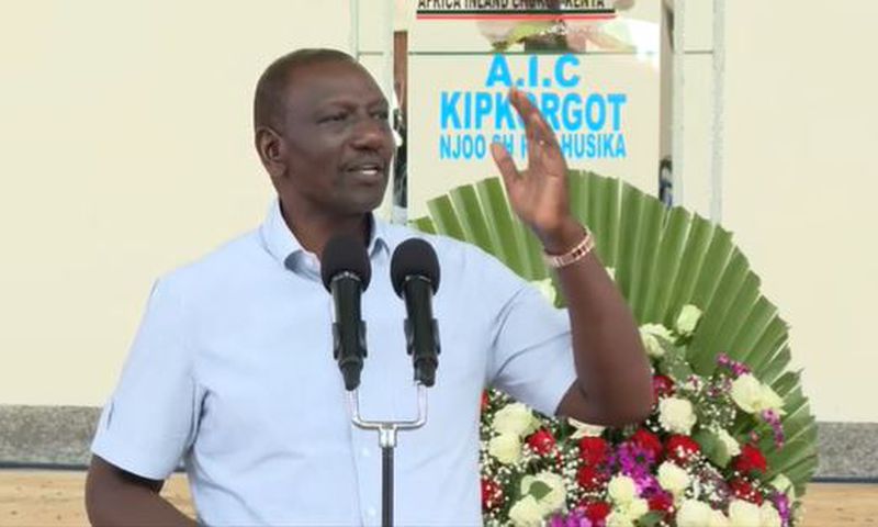 President William Ruto during a Sunday service and official opening of the AIC Kipkorgot Church in Ainabkoi Constituency, Uasin Gishu County.