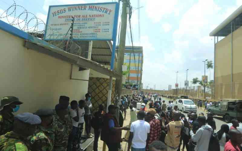 Protesters outside Jesus Winner Minstry in Roysambu on Sunday, March 9 2025