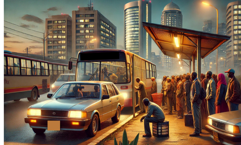 An AI generate image of passengers at a bus stop