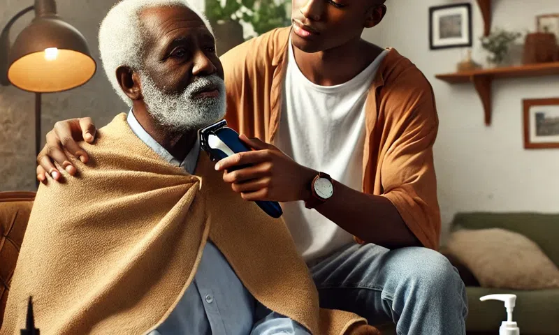 An elderly man getting a haircut