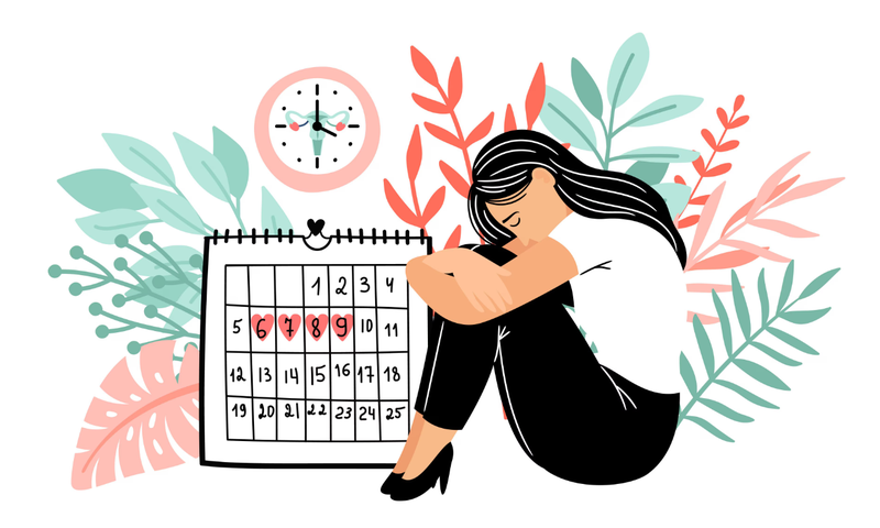 An illustration of a woman on her period