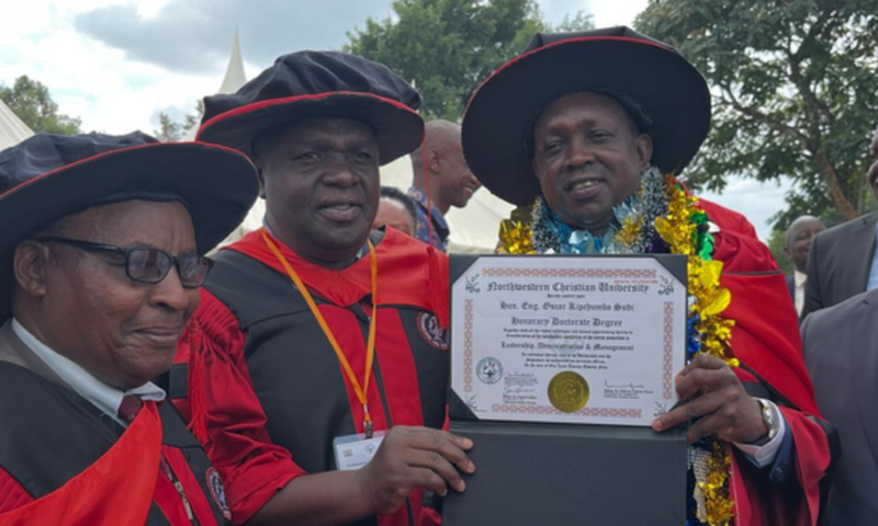 Kapseret MP Oscar Sudi celebrating his honourary degree from Northwestern Christian University