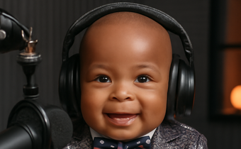 An AI generated image of a baby in a studio