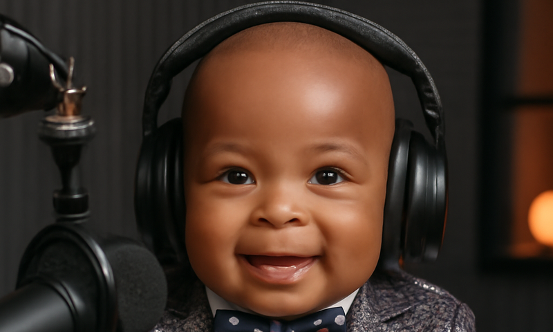 An AI generated image of a baby in a studio