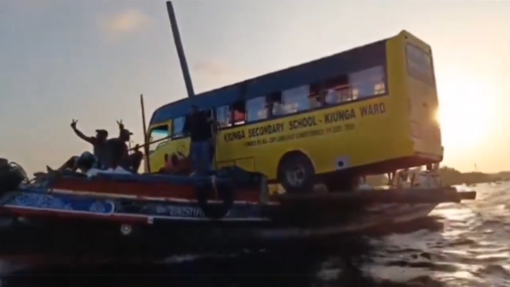 A video of a school bus being transported on a boat in Lamu has gone viral.