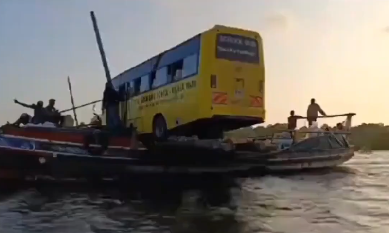 A video of a school bus being transported on a boat in Lamu has gone viral.