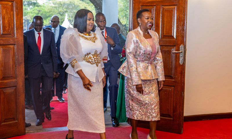 First Lady Rachel Ruto and Second Lady Joyce Kithure at the National Prayer Breakfast