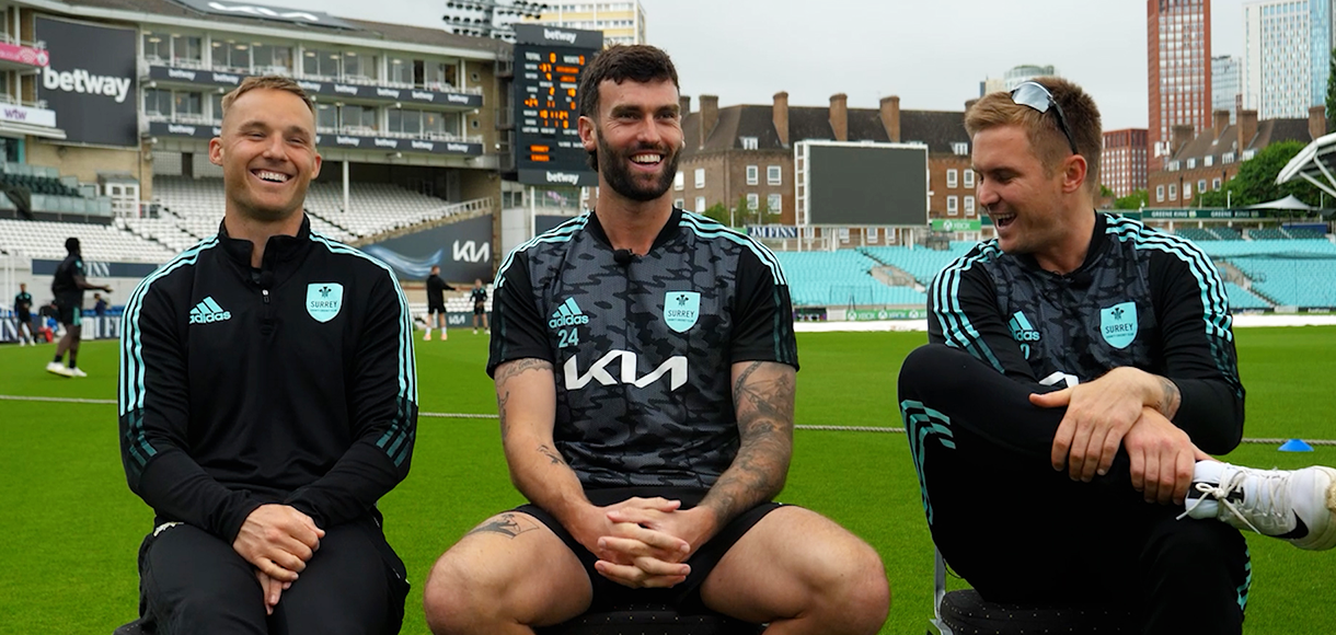 Jason Roy, Reece Topley and Laurie Evans on their cricket teammates