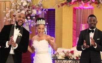 Banky W, Adesua Etomi and AY Makun in "The Wedding Party"