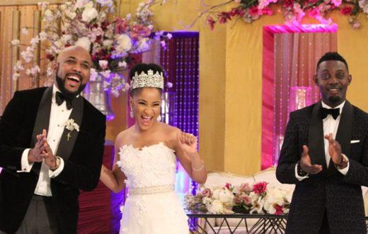 Banky W, Adesua Etomi and AY Makun in "The Wedding Party"