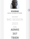 Les résultats au Bac  de Othniel Yohann Ahua N’GORAN