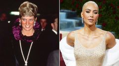 Princess Diana wearing the pendant and Kim Kardashian wearing Marilyn's gown [People]