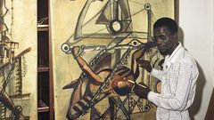 Ba Youssouf peignant une toile Vohou