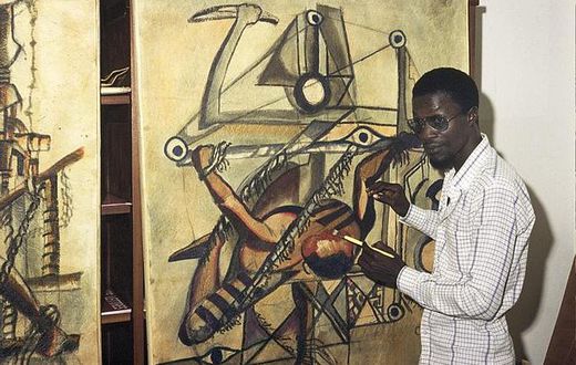 Ba Youssouf peignant une toile Vohou