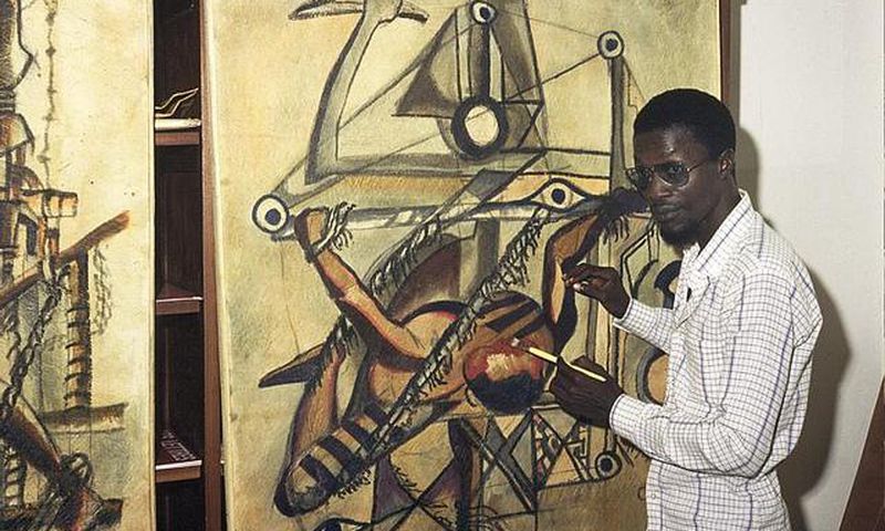 Ba Youssouf peignant une toile Vohou