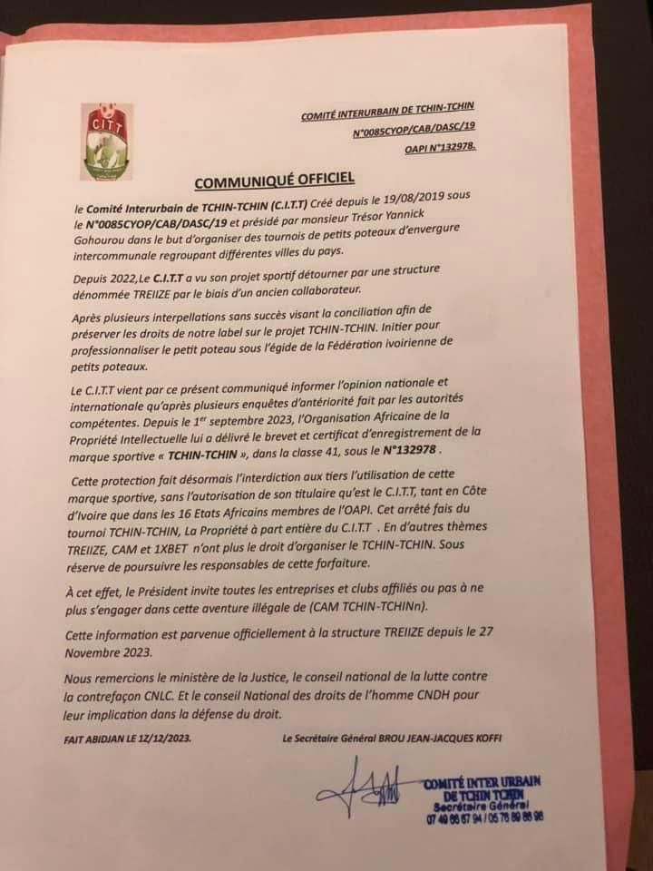 Le communiqué du CITT